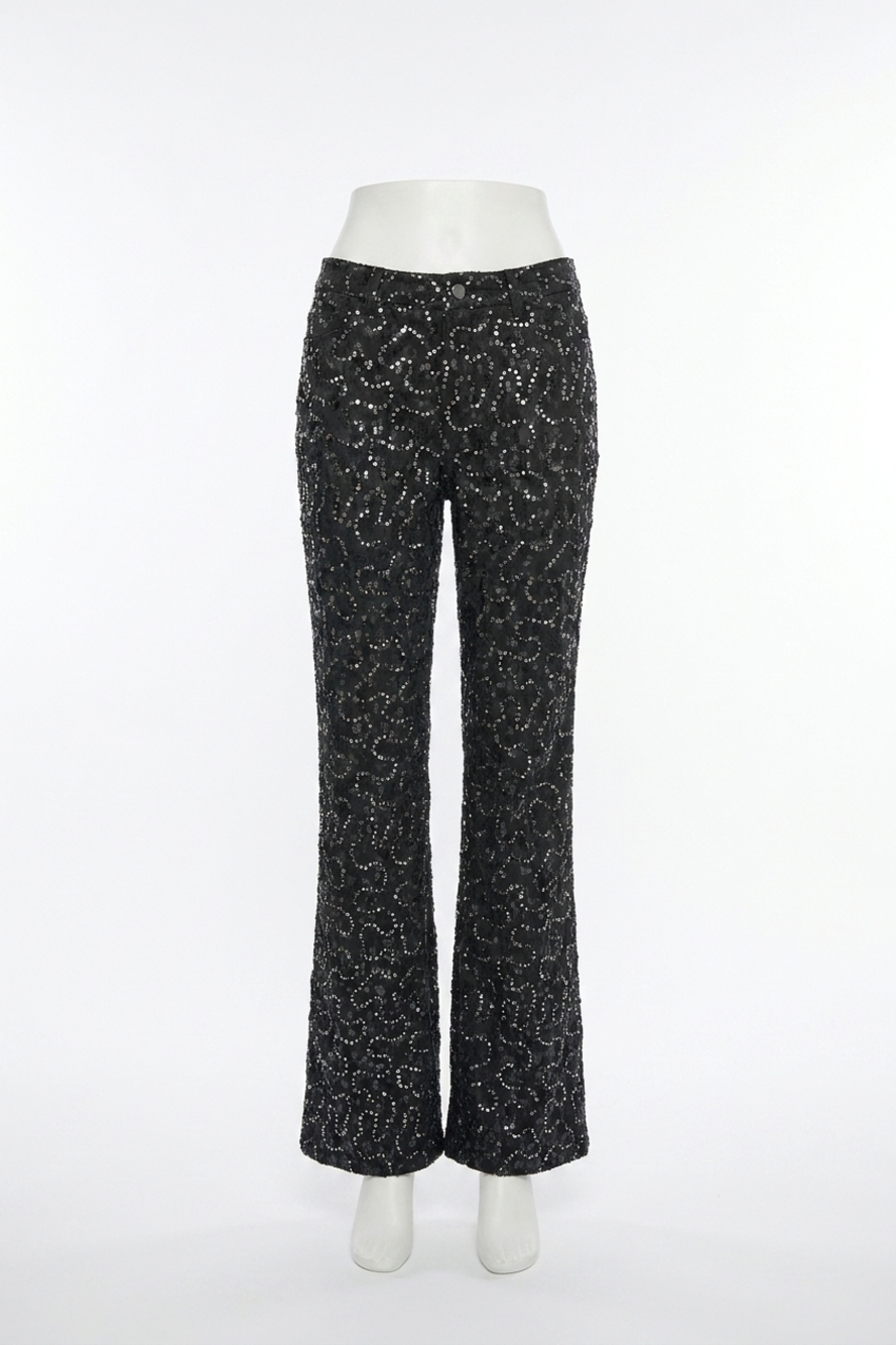 NEW FRANK LYMAN cindra crystal abstract flare pant in charcoal and silver